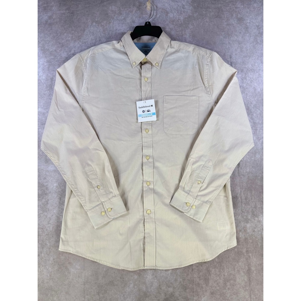Saddlebred Traveler Mens XL Stone Soho Beige Button Down Shirt Adaptive Cool NEW